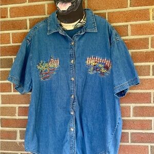 Embroidered Denim Button-Up Shirt